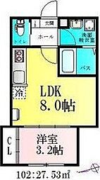 河原町レジデンスA棟 1LDKの間取図画像