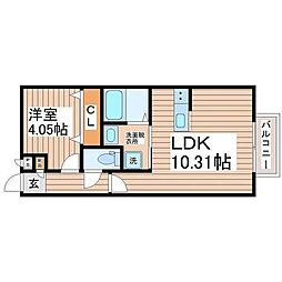 アスコット若林 1LDKの間取図画像