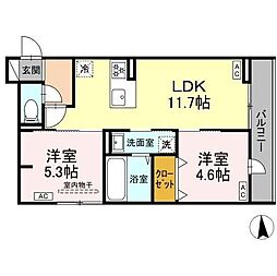 仙台市青葉区福沢町アパート 2LDKの間取図画像
