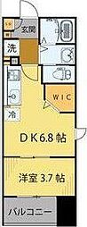 シェルグランデ鉄砲町東 1DKの間取図画像