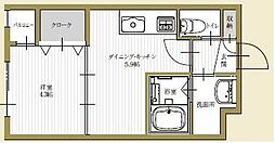フェリシダ八幡 1DKの間取図画像