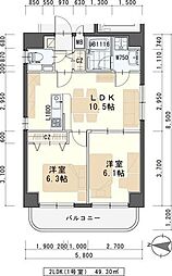 K-1二日町 2LDKの間取図画像