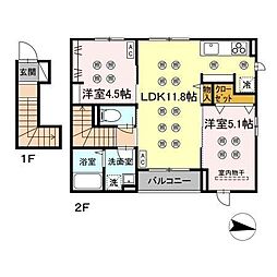 D-ROOM富沢西5丁目 2LDKの間取図画像