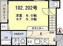 クオンズリセス 1Kの間取図画像