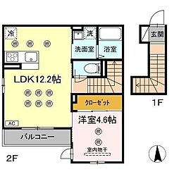 仙台市若林区中倉1丁目アパート 1LDKの間取図画像