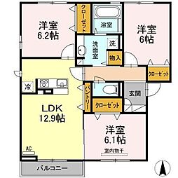 ユガフ八乙女 3LDKの間取図画像