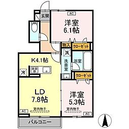 ブルーリア愛子中央 2LDKの間取図画像
