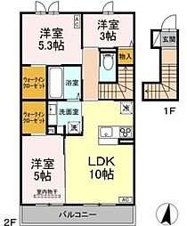 トリシア中條 B 3LDKの間取図画像