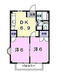 コーポきらら 2DKの間取図画像
