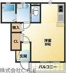 八軒ヴィラ ワンルームの間取図画像