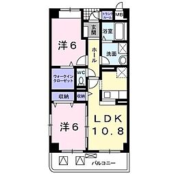 レジデンスアクア 2LDKの間取図画像