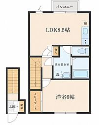 リヴェール上杉B 1LDKの間取図画像