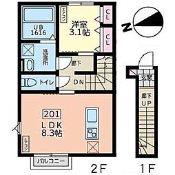 デュマンI 2階1LDKの間取り