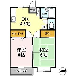スイートホーム平成 1階2DKの間取り