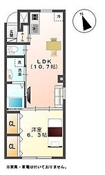 パークヒルズツツジガオカ 1LDKの間取図画像