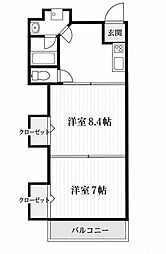 小田原ウェルコート 2DKの間取図画像