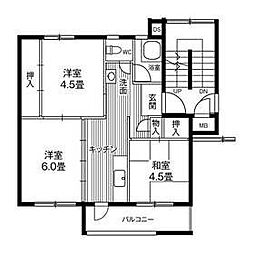 ビレッジハウス仙台鶴ケ谷五丁目3号棟 3Kの間取図画像