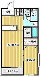 ハル 1DKの間取図画像