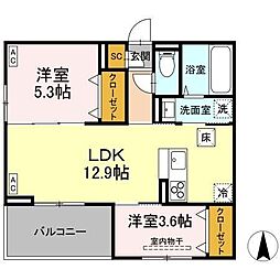 D-ROOM七曲II 2LDKの間取図画像