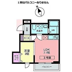 メリディアン貝ケ森 壱番館 1LDKの間取図画像