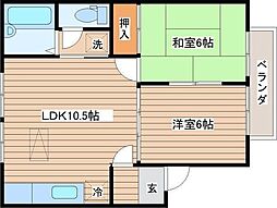 ウォークヒル北山 2LDKの間取図画像