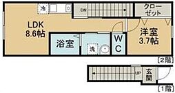 リノヴェルデ泉ケ丘 203 2階1LDKの間取り