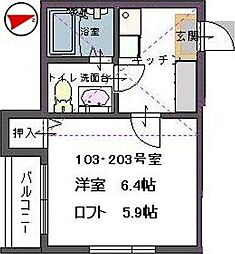 EASEat東仙台 1Kの間取図画像