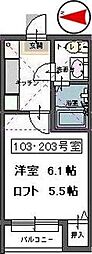 リシュール八乙女 1Kの間取図画像