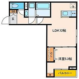 パセオプラシード連坊 1LDKの間取図画像
