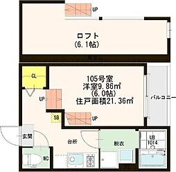 ハーモニーテラス上谷刈 1Kの間取図画像