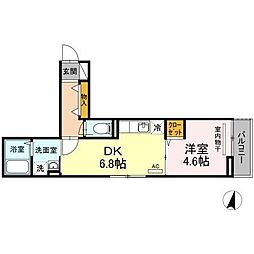 アバンティ宮町 1DKの間取図画像