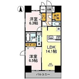 ロージェ泉中央 2LDKの間取図画像