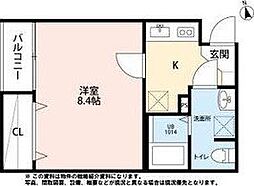 カハラ五輪 1Kの間取図画像