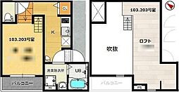 インフィニティ原町 1Kの間取図画像