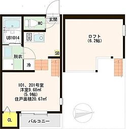 ハーモニーテラス中野栄 1Kの間取図画像