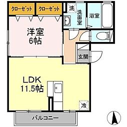 D-room三百人町B 1LDKの間取図画像