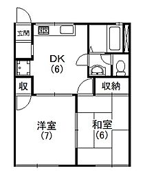 サンコーポ松葉B 2DKの間取図画像