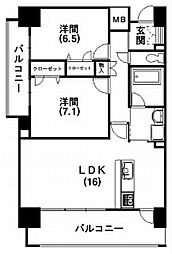 セントラルヒルズ松城 2LDKの間取図画像