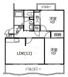 ソレーユ四ッ枝 2LDKの間取図画像