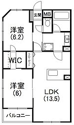 カーサブリランテ 2LDKの間取図画像