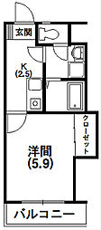 ホワイトコーポ2 1Kの間取図画像