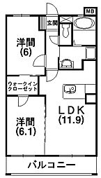 グランドール立野 2LDKの間取図画像