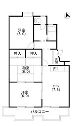 エクシード中沢 3DKの間取図画像