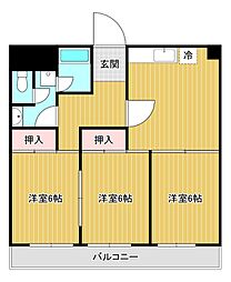 朝日プラザ桑津第2 3DKの間取図画像