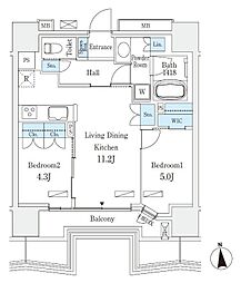 STANDZ四天王寺前夕陽丘 2LDKの間取図画像