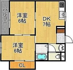 ラパンジール住吉大社 7階2DKの間取り