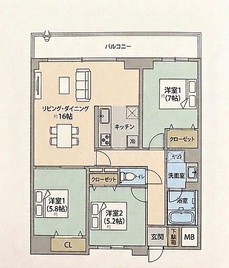 バルコニー南西向きです