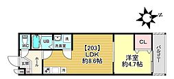(仮称)深草小久保町 新築アパート 1LDKの間取図画像
