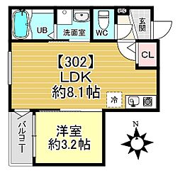 (仮称)西野八幡田町 新築アパート 1LDKの間取図画像