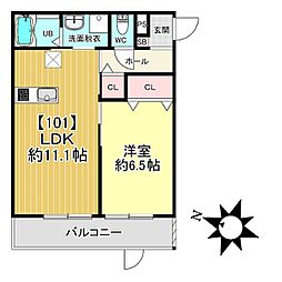 LClass亀岡 1LDKの間取図画像